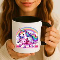 Unicorn Riding Axolotl Kawaii Rainbow Mug