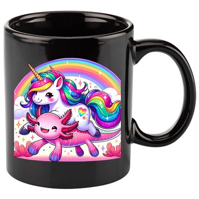 Unicorn Riding Axolotl Kawaii Rainbow 11oz C Handle Ceramic Mug