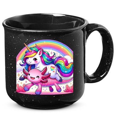 Unicorn Riding Axolotl Kawaii Rainbow 15oz Campfire Ceramic Mug