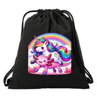 Unicorn Riding Axolotl Kawaii Rainbow Drawstring Bag