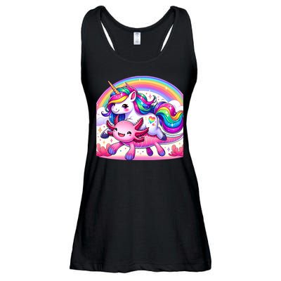 Unicorn Riding Axolotl Kawaii Rainbow Ladies Essential Flowy Tank