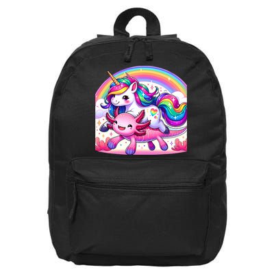 Unicorn Riding Axolotl Kawaii Rainbow 16 in Basic Backpack