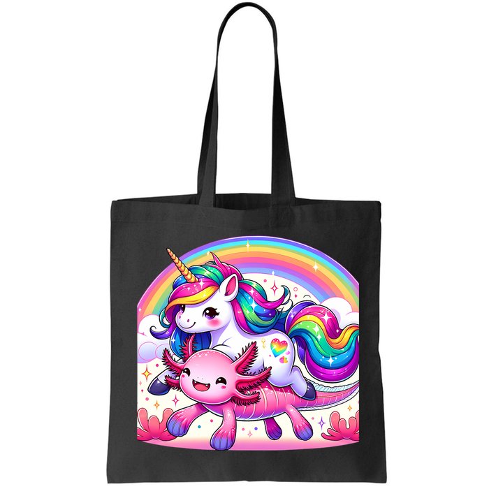 Unicorn Riding Axolotl Kawaii Rainbow Bag