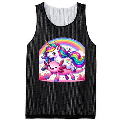 Unicorn Riding Axolotl Kawaii Rainbow Mesh Reversible Basketball Jersey Tank