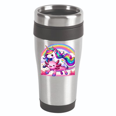 Unicorn Riding Axolotl Kawaii Rainbow 16oz Travel Tumbler
