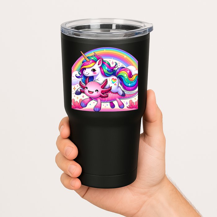 Unicorn Riding Axolotl Kawaii Rainbow Tumbler