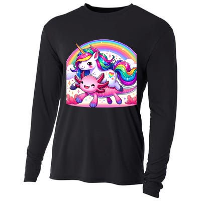 Unicorn Riding Axolotl Kawaii Rainbow Cooling Performance Long Sleeve Crew