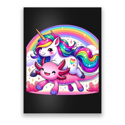 Unicorn Riding Axolotl Kawaii Rainbow Poster