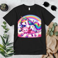 Unicorn Riding Axolotl Kawaii Rainbow Premium T-Shirt