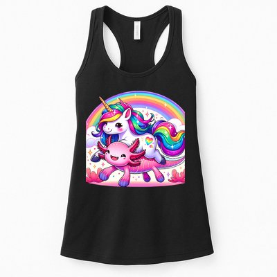 Unicorn Riding Axolotl Kawaii Rainbow Womens Tank Top