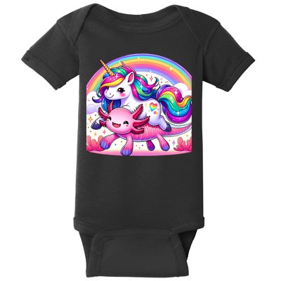 Unicorn Riding Axolotl Kawaii Rainbow Baby Bodysuit