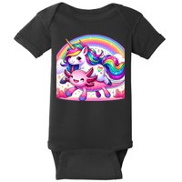 Unicorn Riding Axolotl Kawaii Rainbow Baby Bodysuit