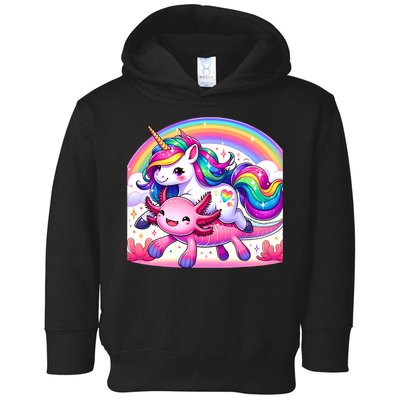 Unicorn Riding Axolotl Kawaii Rainbow Toddler Hoodie