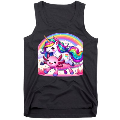 Unicorn Riding Axolotl Kawaii Rainbow Tank Top
