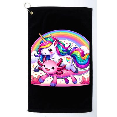 Unicorn Riding Axolotl Kawaii Rainbow Golf Towel