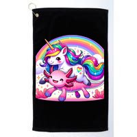 Unicorn Riding Axolotl Kawaii Rainbow Golf Towel