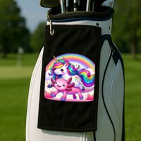 Unicorn Riding Axolotl Kawaii Rainbow Golf Towel