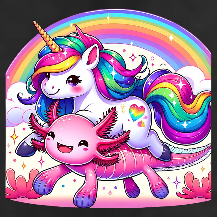 Unicorn Riding Axolotl Kawaii Rainbow Golf Towel