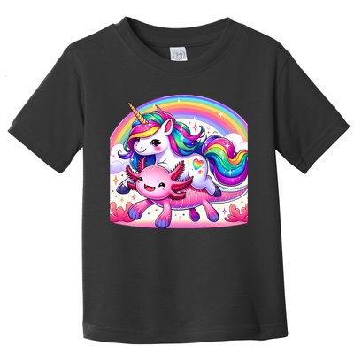 Unicorn Riding Axolotl Kawaii Rainbow Toddler T-Shirt