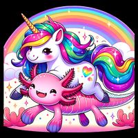 Unicorn Riding Axolotl Kawaii Rainbow Cropped Pullover Crew