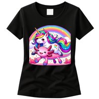 Unicorn Riding Axolotl Kawaii Rainbow Womens T-Shirt