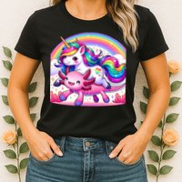 Unicorn Riding Axolotl Kawaii Rainbow Womens T-Shirt