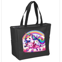 Unicorn Riding Axolotl Kawaii Rainbow Zip Tote Bag