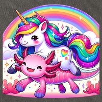 Unicorn Riding Axolotl Kawaii Rainbow Cotton Canvas Backpack