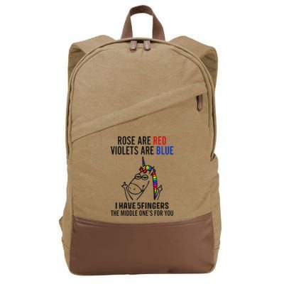Unicorn Rose Are Red Violets Are Blue I Have 5 Fingers Cotton Canvas Backpack