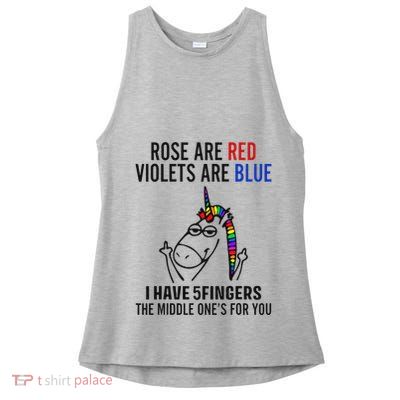 Unicorn Rose Are Red Violets Are Blue I Have 5 Fingers Ladies PosiCharge Tri-Blend Wicking Tank