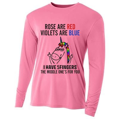 Unicorn Rose Are Red Violets Are Blue I Have 5 Fingers Cooling Performance Long Sleeve Crew