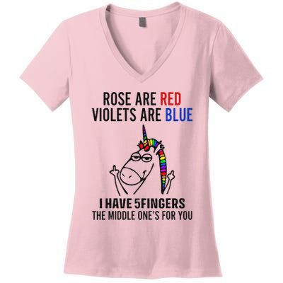 Unicorn Rose Are Red Violets Are Blue I Have 5 Fingers Women's V-Neck T-Shirt
