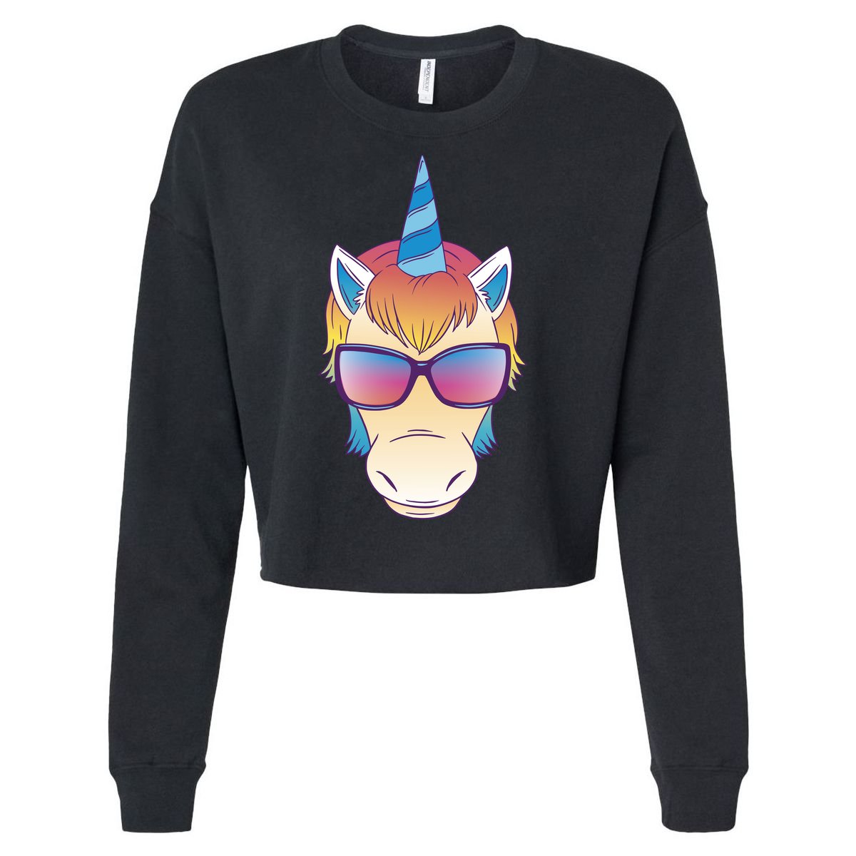 Unicorn Rainbow Cartoon Cropped Pullover Crew
