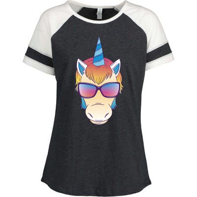 Unicorn Rainbow Cartoon Enza Ladies Jersey Colorblock Tee