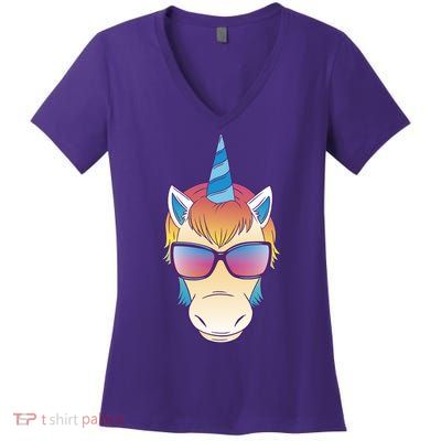 Unicorn Rainbow Cartoon Women's V-Neck T-Shirt