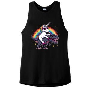 Unicorn Riding Dinosaur Funny Trex Gift Ladies PosiCharge Tri-Blend Wicking Tank