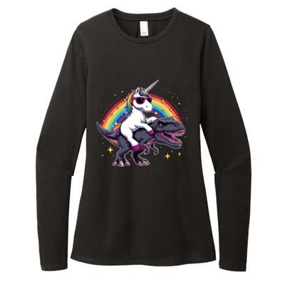 Unicorn Riding Dinosaur Funny Trex Gift Womens CVC Long Sleeve Shirt