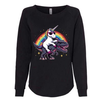 Unicorn Riding Dinosaur Funny Trex Gift Womens California Wash Sweatshirt