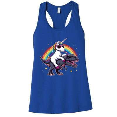 Unicorn Riding Dinosaur Funny Trex Gift Women's Racerback Tank