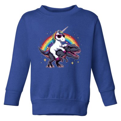 Unicorn Riding Dinosaur Funny Trex Gift Toddler Sweatshirt