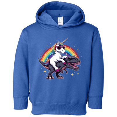 Unicorn Riding Dinosaur Funny Trex Gift Toddler Hoodie