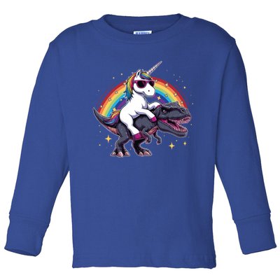 Unicorn Riding Dinosaur Funny Trex Gift Toddler Long Sleeve Shirt