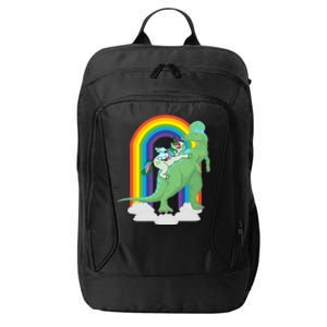 Unicorn Riding Dinosaur Gift Rainbow Gift City Backpack