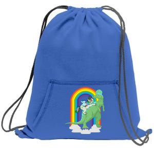 Unicorn Riding Dinosaur Gift Rainbow Gift Sweatshirt Cinch Pack Bag