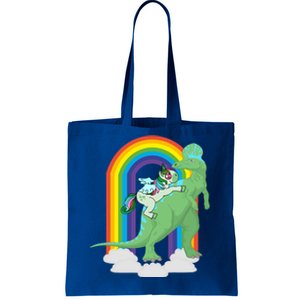 Unicorn Riding Dinosaur Gift Rainbow Gift Tote Bag