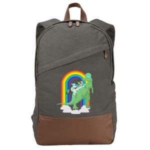 Unicorn Riding Dinosaur Gift Rainbow Gift Cotton Canvas Backpack