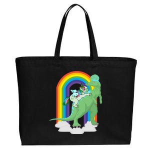 Unicorn Riding Dinosaur Gift Rainbow Gift Cotton Canvas Jumbo Tote