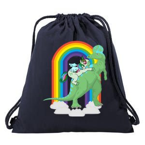 Unicorn Riding Dinosaur Gift Rainbow Gift Drawstring Bag