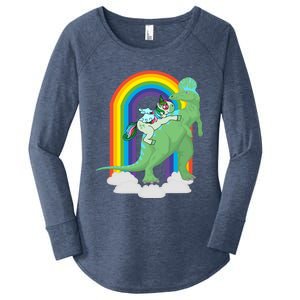 Unicorn Riding Dinosaur Gift Rainbow Gift Women's Perfect Tri Tunic Long Sleeve Shirt