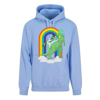 Unicorn Riding Dinosaur Gift Rainbow Gift Unisex Surf Hoodie